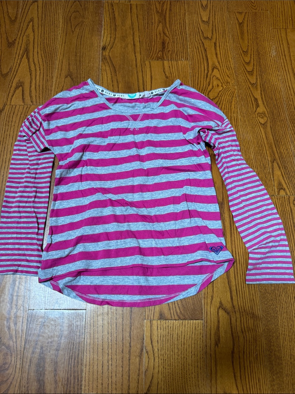 Roxy Girls' Pink and Light Gray Striped Long Sleeve Tee